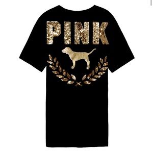 All black tee shirt with gold sequence